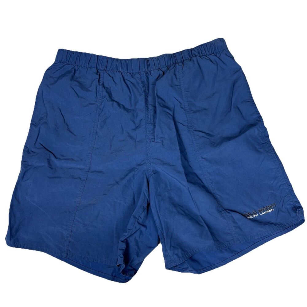 Y2K Polo Ralph Lauren Swim Trunks Spellout  L Blue 7 Inseam‎ Lined Sport Vintage